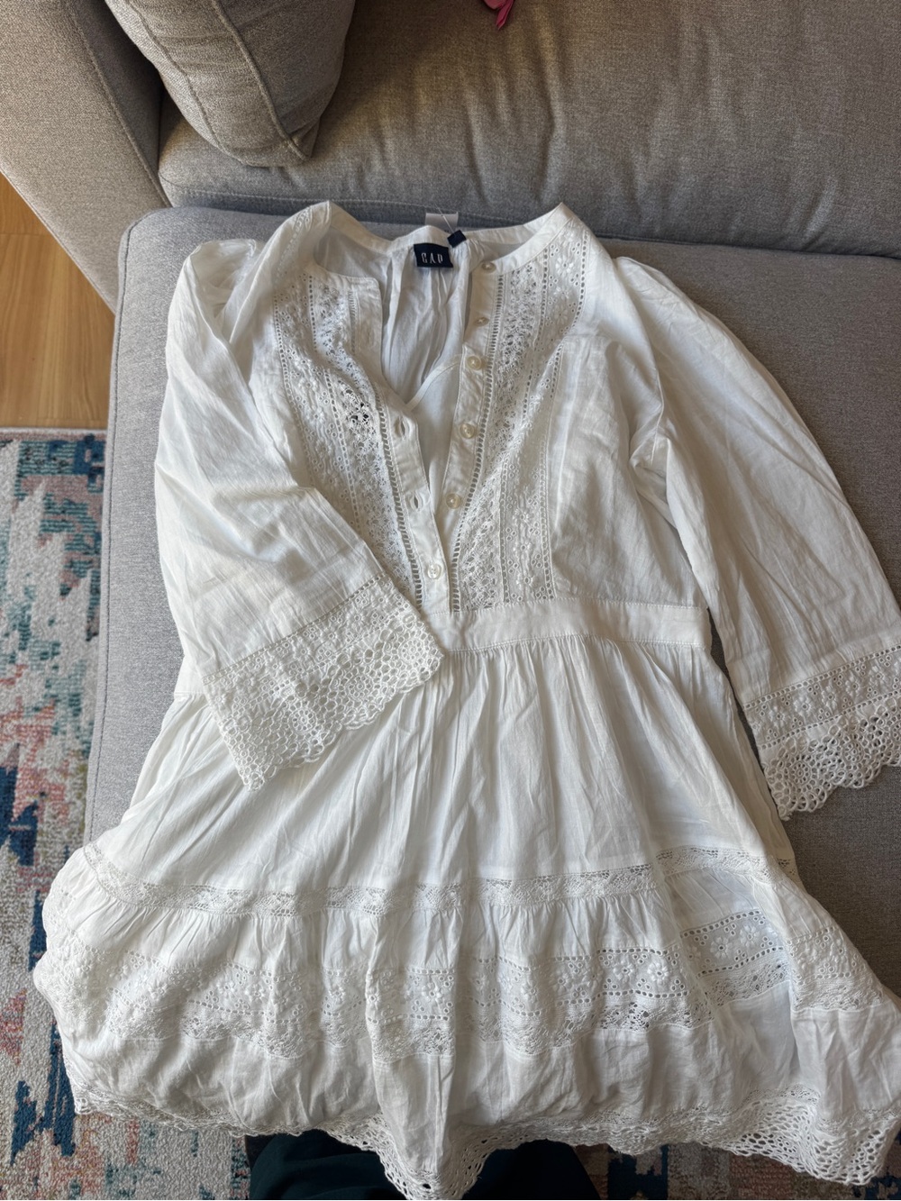 Gap White Lace-Trim Mini Dress, 100% Cotton